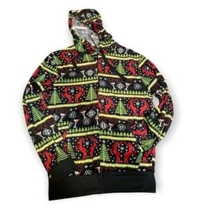 Cheer Deers Velour Black Red Green Ugly Christmas zip hoodie Sz small